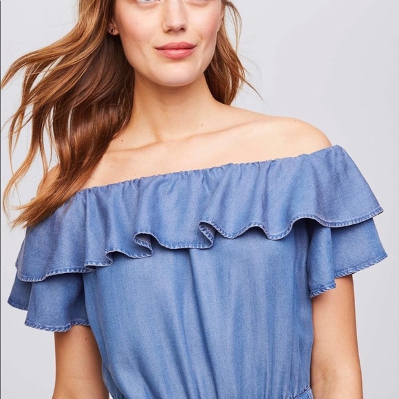 Loft Chambray Off The Shoulder Jumpsuit - Picture 3 of 8